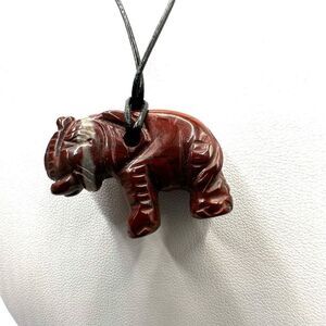 red jasper carved elephant pendant necklace